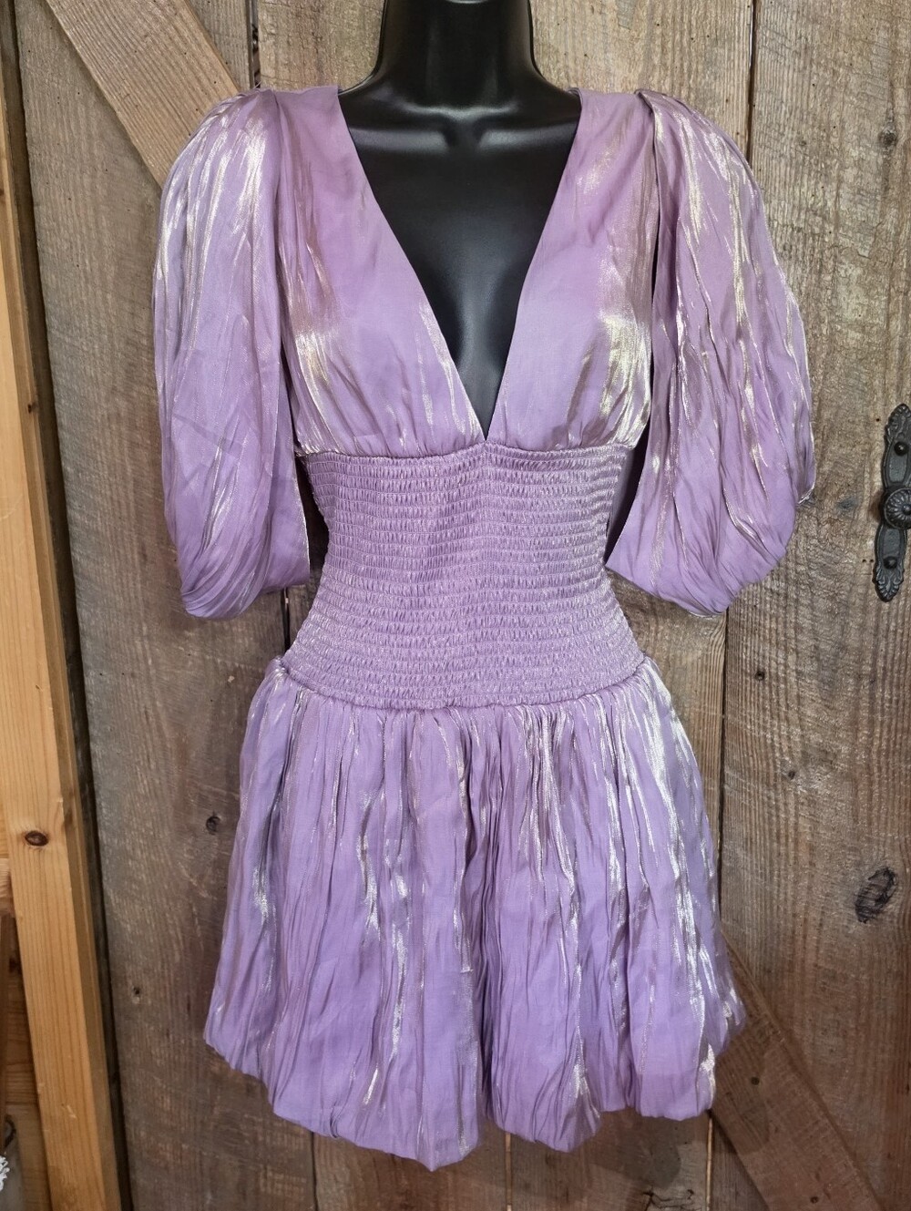 Forever 21 Lilac Metallic Puff Sleeve Mini Dress Size Small
